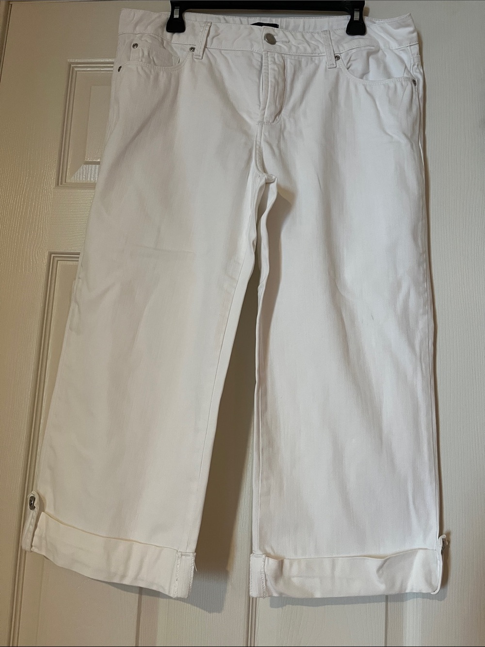 NYDJ White Cropped Wide-Leg Jeans with Cuffed Hem